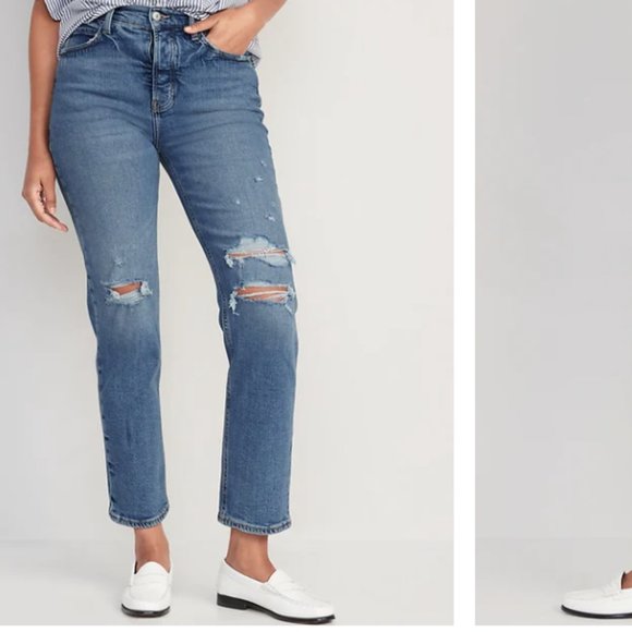 NWT Old Navy Extra High-Waisted Button-Fly Sky-Hi Straight Ripped Jeans size 6 - Picture 1 of 3